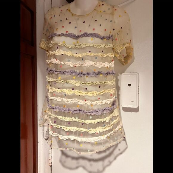 Manoush candy top see thru ruffle Blouse polka dot - Picture 1 of 7
